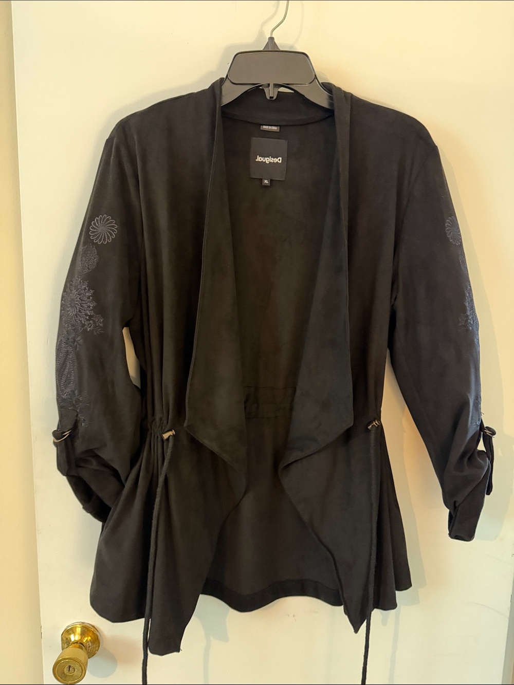 Desigual Black Open-Front Draped Jacket with Drawstring Waist